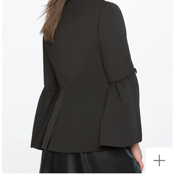 Eloquii‎ Black Ponte Knit Open Front Blazer Size 16 Flare Sleeve Detail Work New - Picture 9 of 10
